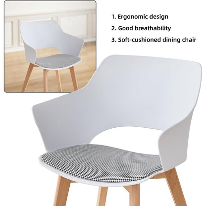 8 Esszimmerstühle mit Stoffpolster & Massivholzbeinen Weiß+Rosa
