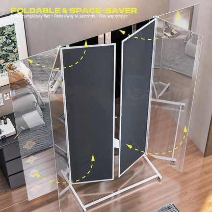 Standspiegel 180x180cm Dreifach Klappbar & 360° Drehbar