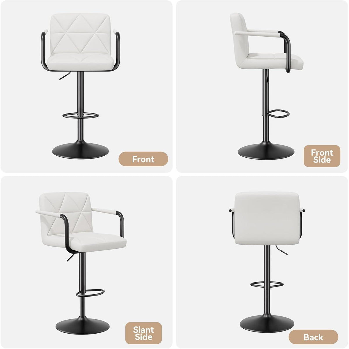 Barhocker Set 2er – Höhenverstellbar, Drehbar, Weiß