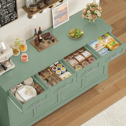 Grünes Sideboard 150cm mit Arbeitsplatte & Schubladen