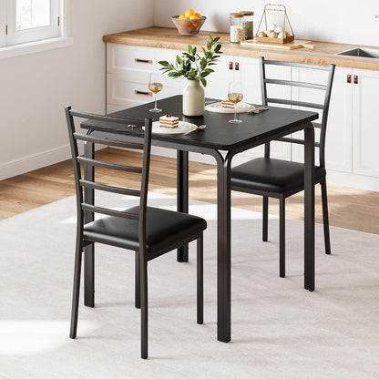 Kleines Esstisch Set 3-teilig mit Stühlen – Schwarz