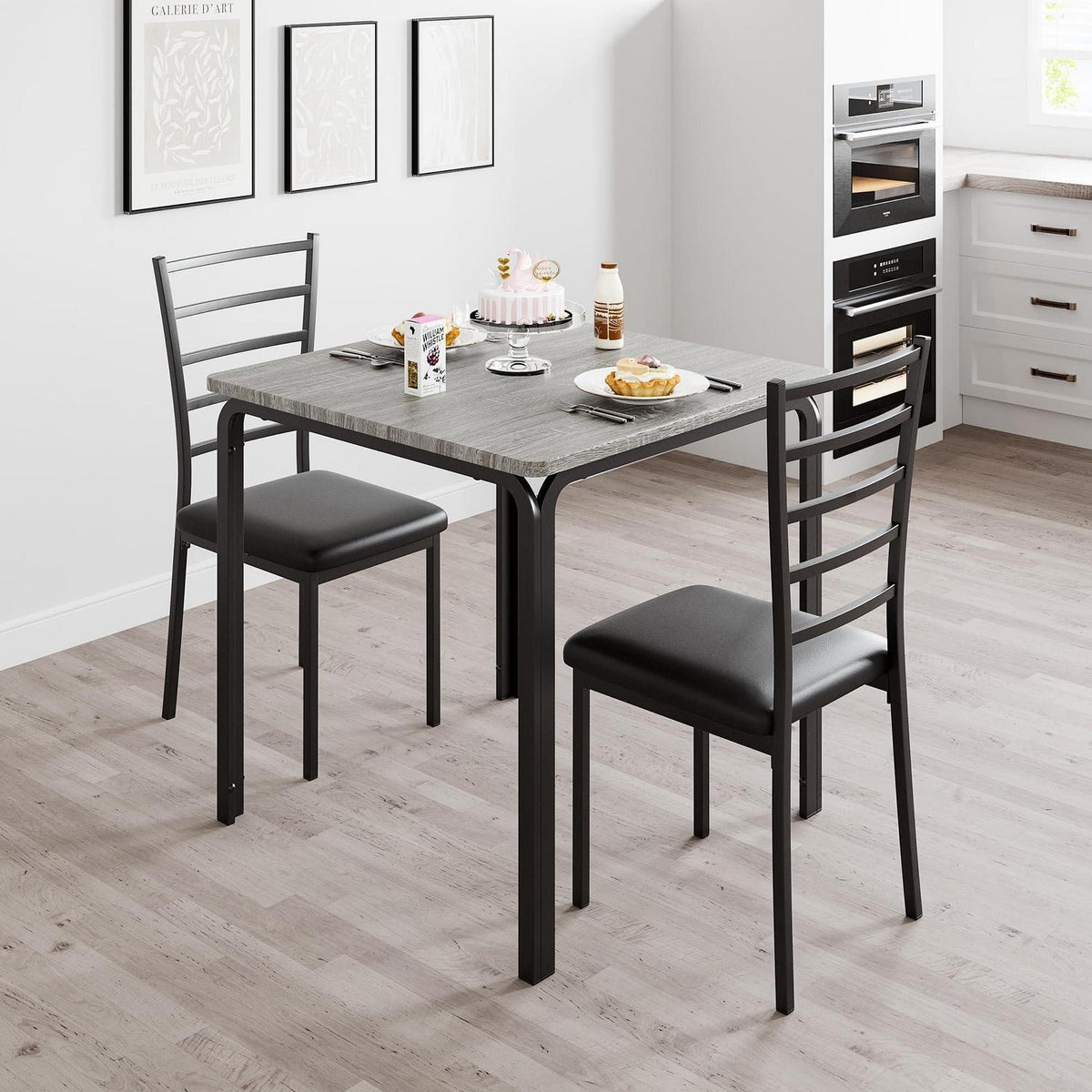 Kleines Esszimmer Set Grau – Esstisch mit 2 Stühlen