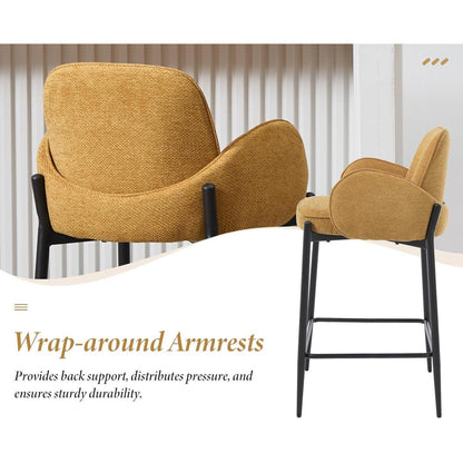 Moderner Barhocker 4er Set mit Chenille-Polster & Metallfüßen – Gelb