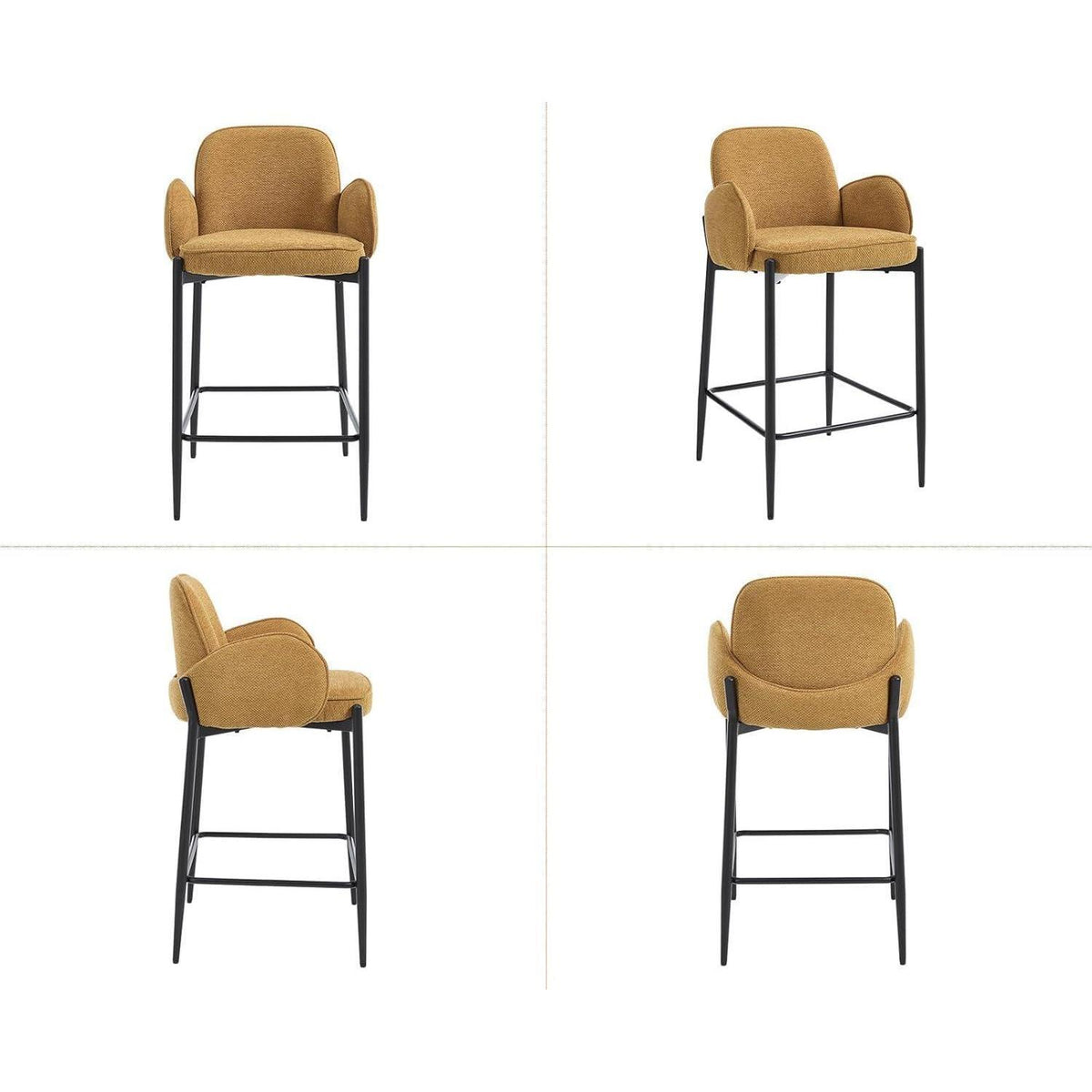 Moderner Barhocker 4er Set mit Chenille-Polster & Metallfüßen – Gelb