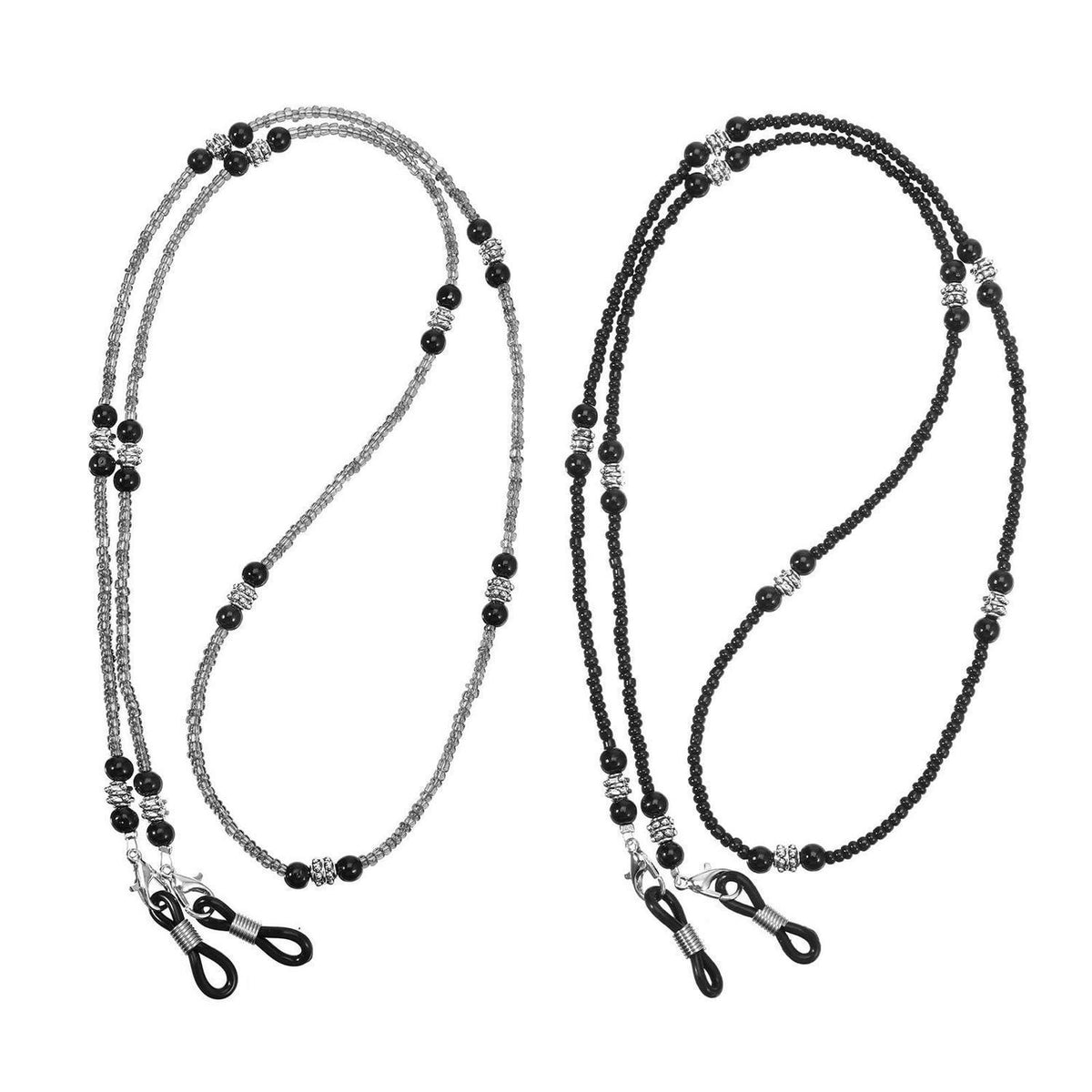 2x Brillenkette Damen Perlen – Verstellbares Brillenband Schwarz & Grau
