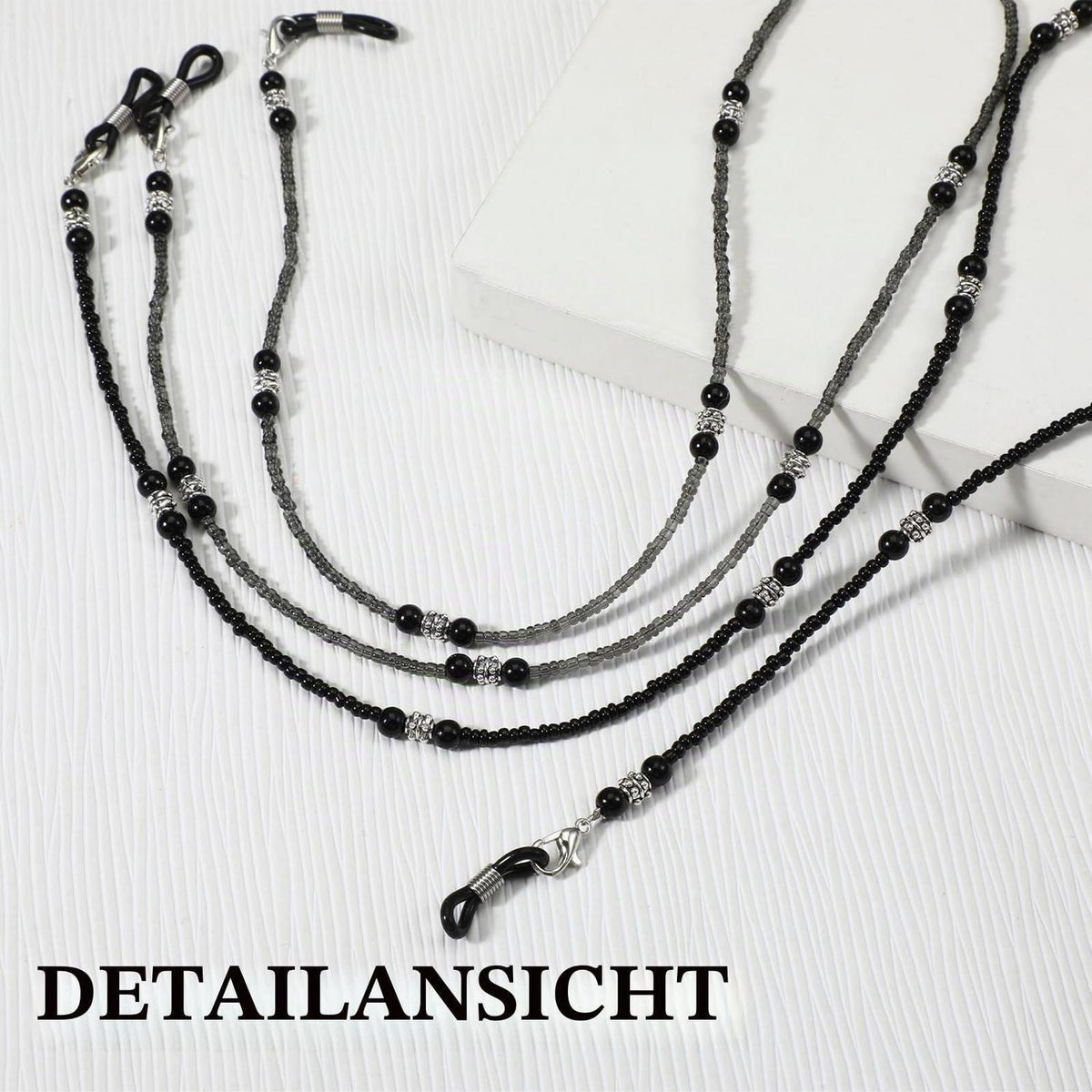 2x Brillenkette Damen Perlen – Verstellbares Brillenband Schwarz & Grau