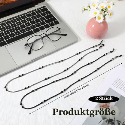 2x Brillenkette Damen Perlen – Verstellbares Brillenband Schwarz & Grau