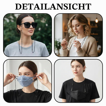 2x Brillenkette Damen Perlen – Verstellbares Brillenband Schwarz & Grau