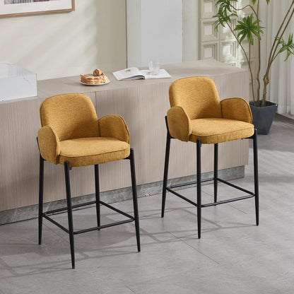 Moderner Barhocker 2er Set mit Chenille-Polster & Metallfüßen – Gelb