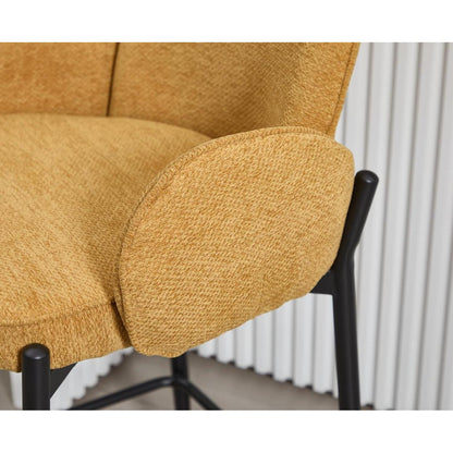 Moderner Barhocker 2er Set mit Chenille-Polster & Metallfüßen – Gelb