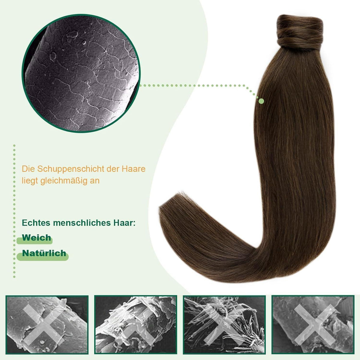 Echthaar Zopfverlängerung Mittelbraun 35/40 cm