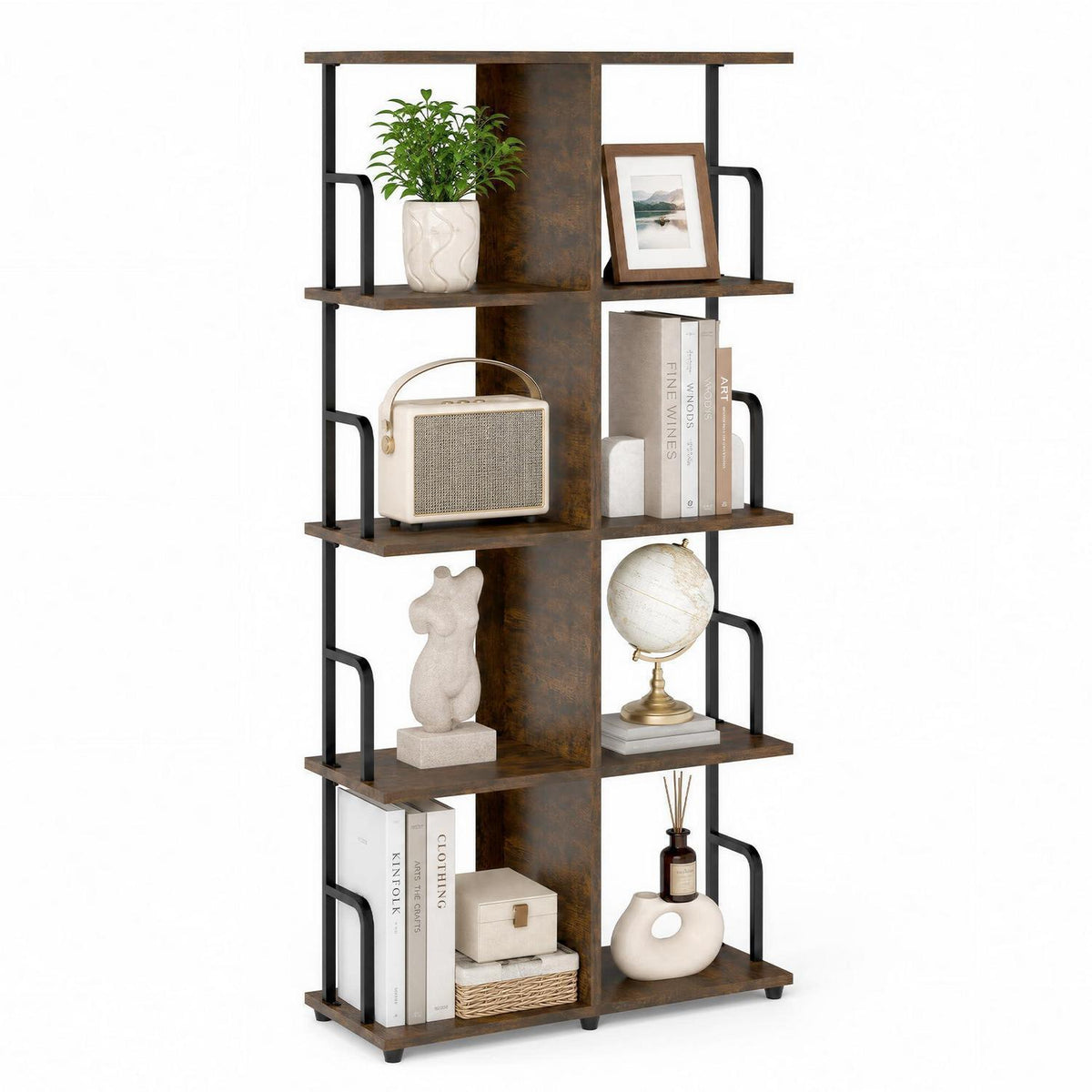 Hohes, schmales Bücherregal Industrial Style Braun Schwarz