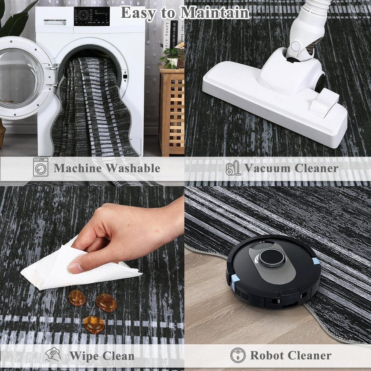 Moderner Wohnzimmerteppich 200x290 cm Schwarz mit Bordüre – Weich & Rutschfest