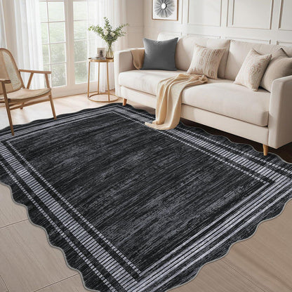 Moderner Wohnzimmerteppich 200x290 cm Schwarz mit Bordüre – Weich & Rutschfest