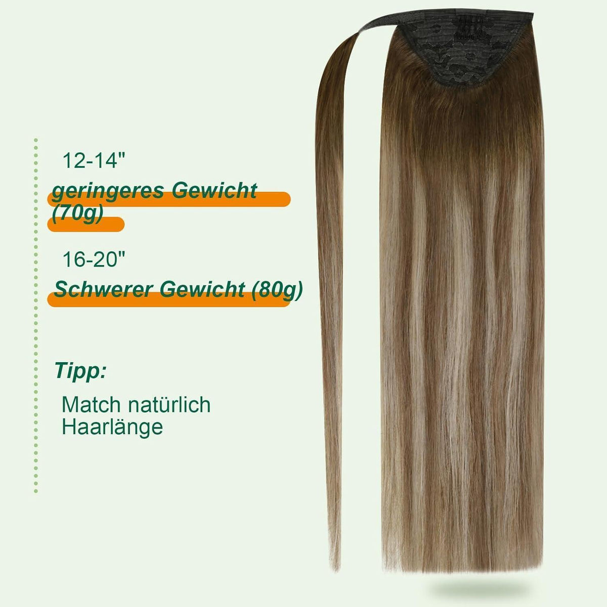 Echthaar Zopf Extension Balayage Braun 30cm