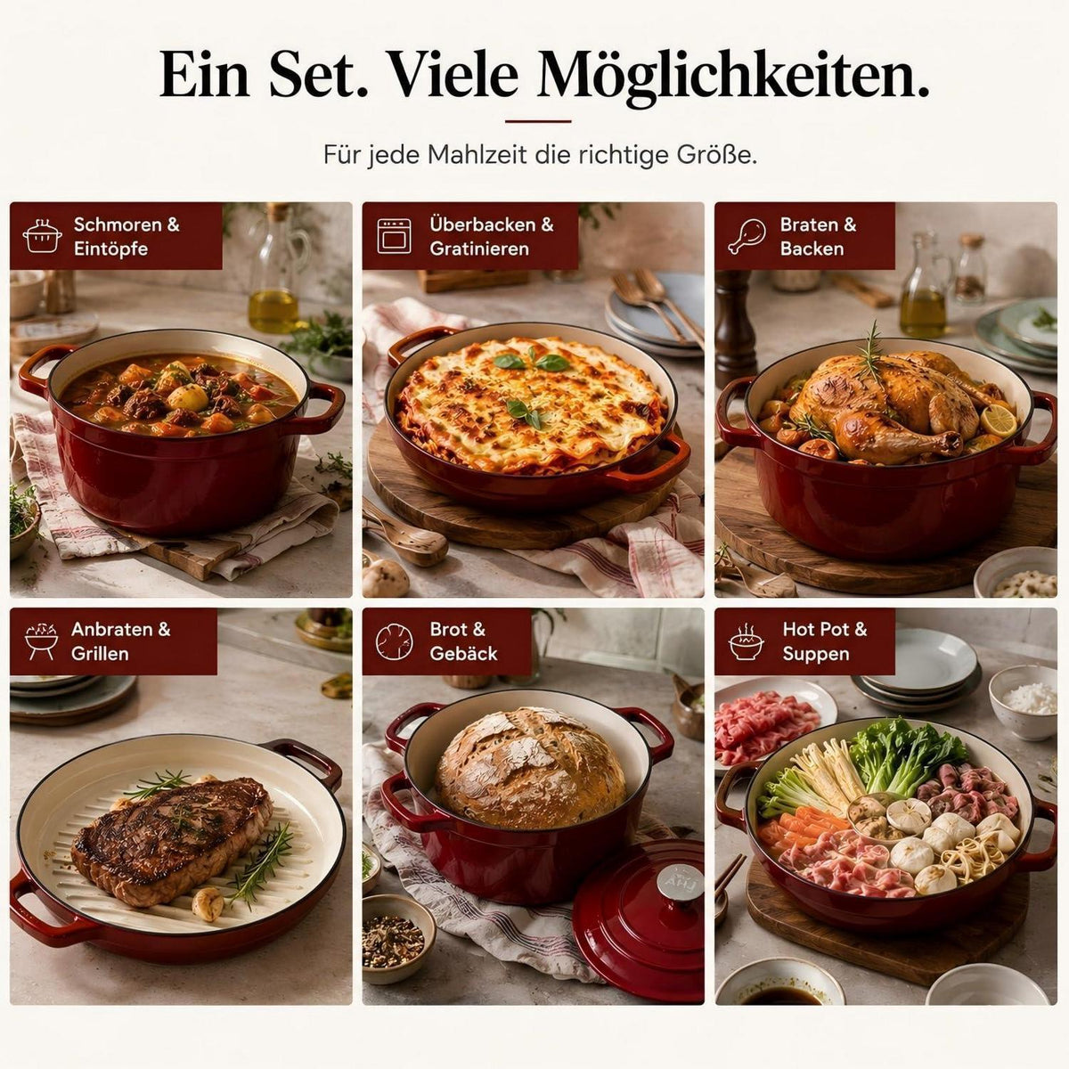Emailliertes Gusseisen Topfset 4-teilig Rot – Dutch Oven & mehr