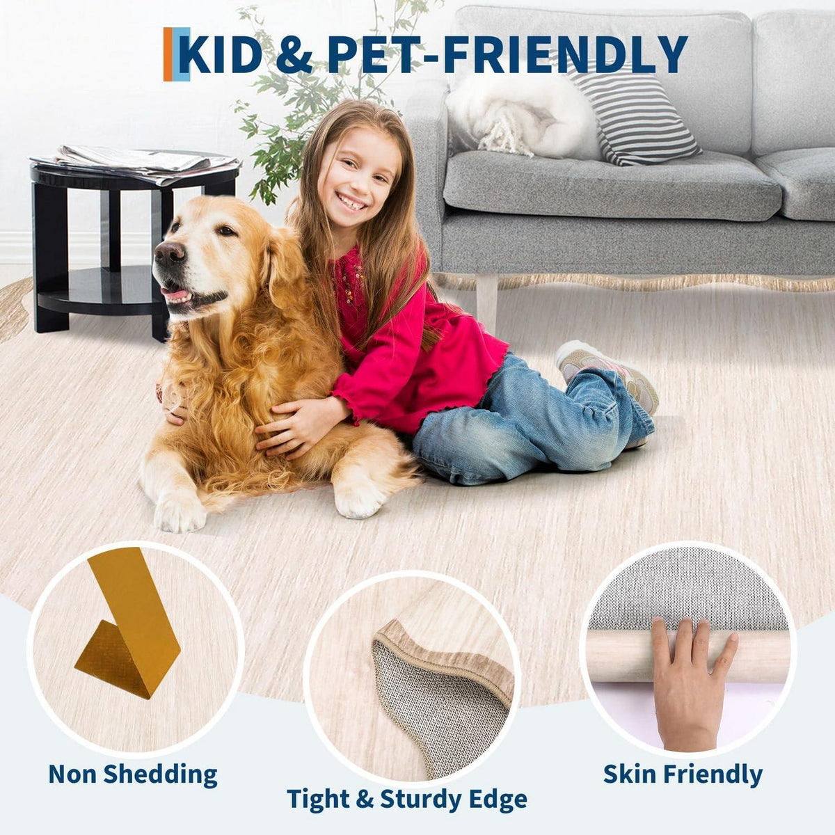 Bordüren Teppich Rutschfest Beige/Taupe 200x290 cm – Modern & Waschbar