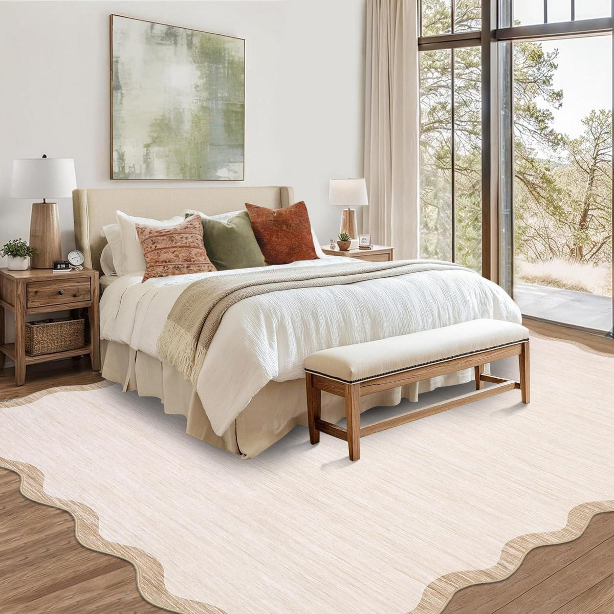 Bordüren Teppich Rutschfest Beige/Taupe 200x290 cm – Modern & Waschbar