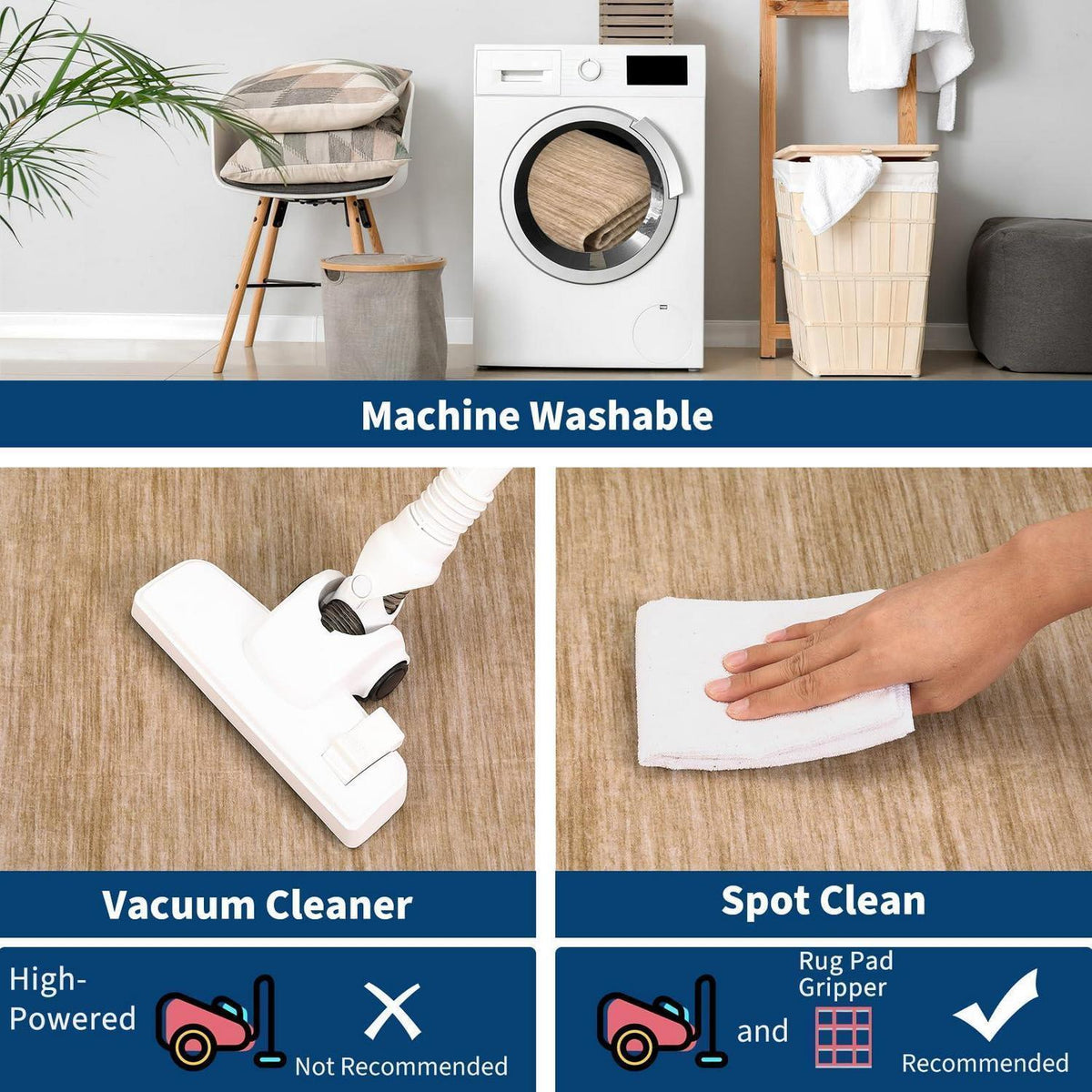 Bordüren Teppich Rutschfest Taupe/Beige 200x290 cm – Modern & Waschbar