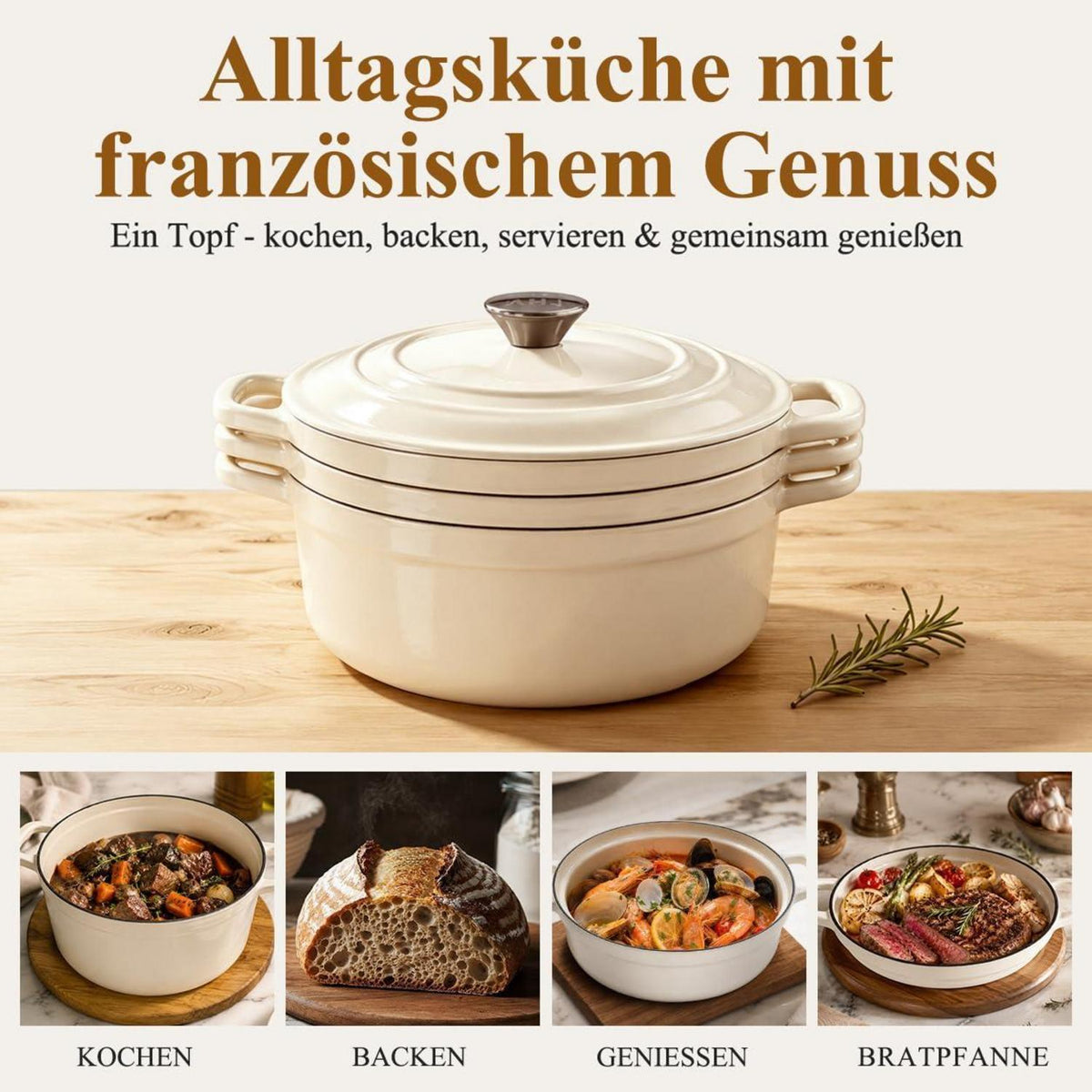 Emailliertes Gusseisen Topfset 4-teilig – Weiß