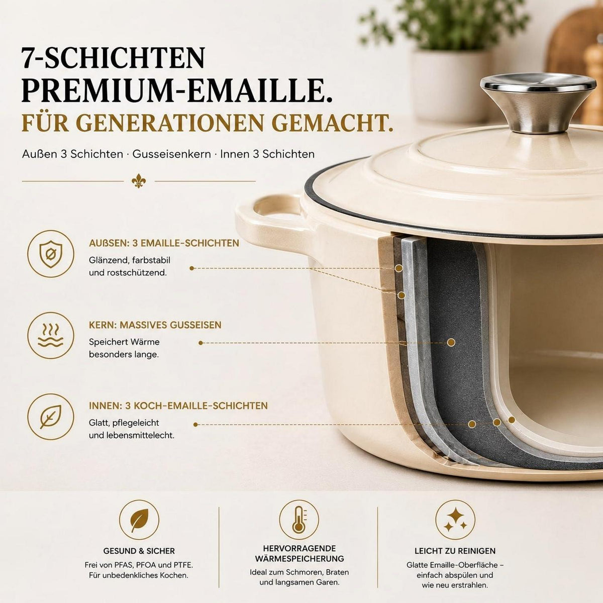 Emailliertes Gusseisen Topfset 4-teilig – Weiß