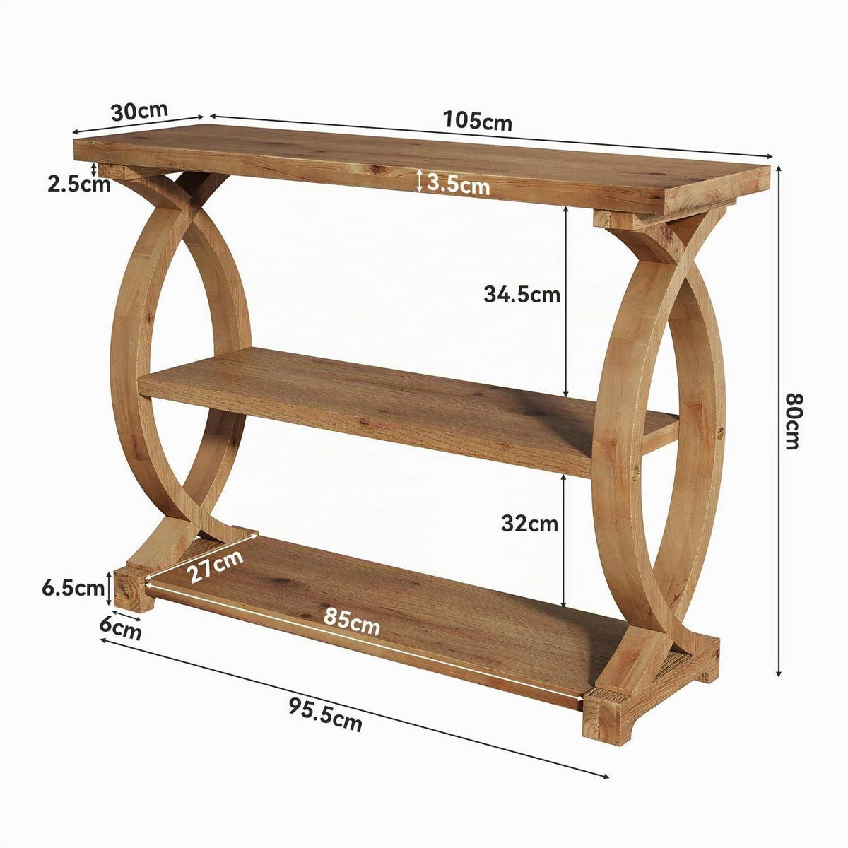 Konsolentisch Massivholz 3-stöckig Fischschwanz-Design