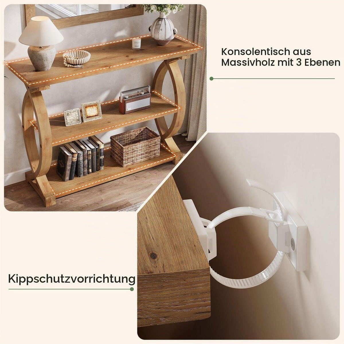 Konsolentisch Massivholz 3-stöckig Fischschwanz-Design