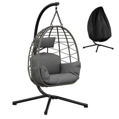 Rattan Hängesessel mit Gestell – Grau, Outdoor & Indoor