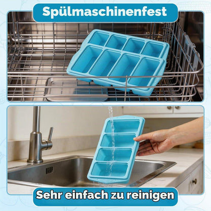 Silikon Gefriertablett 500ml mit Deckel - 2er Set für Meal Prep
