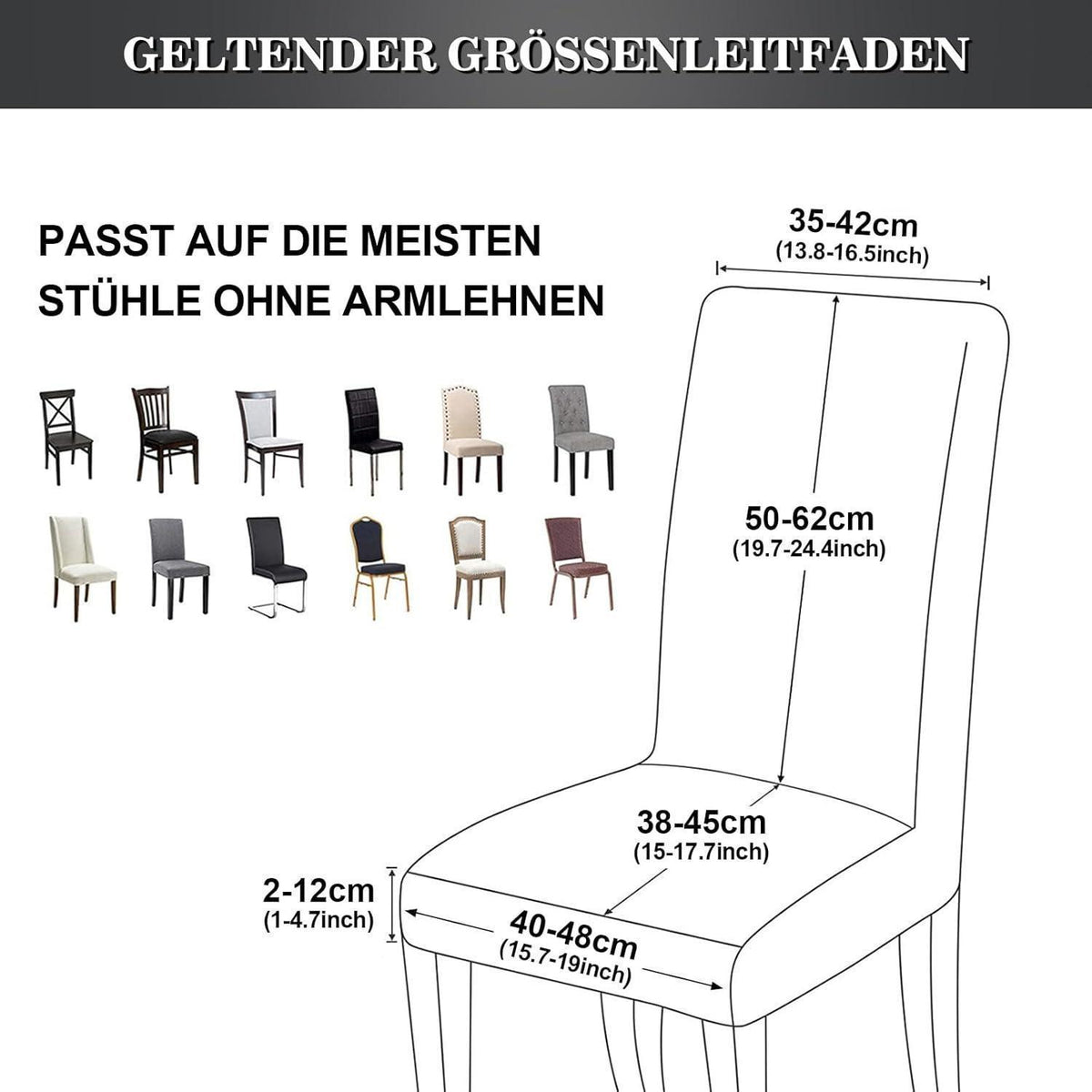 Stretch Stuhlhussen 6er Set – Schwarz mit Silber