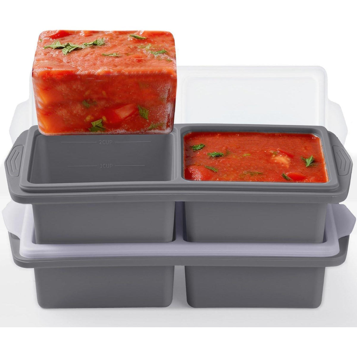 Silikon Gefriertablett 500ml mit Deckel - 2er Set für Meal Prep
