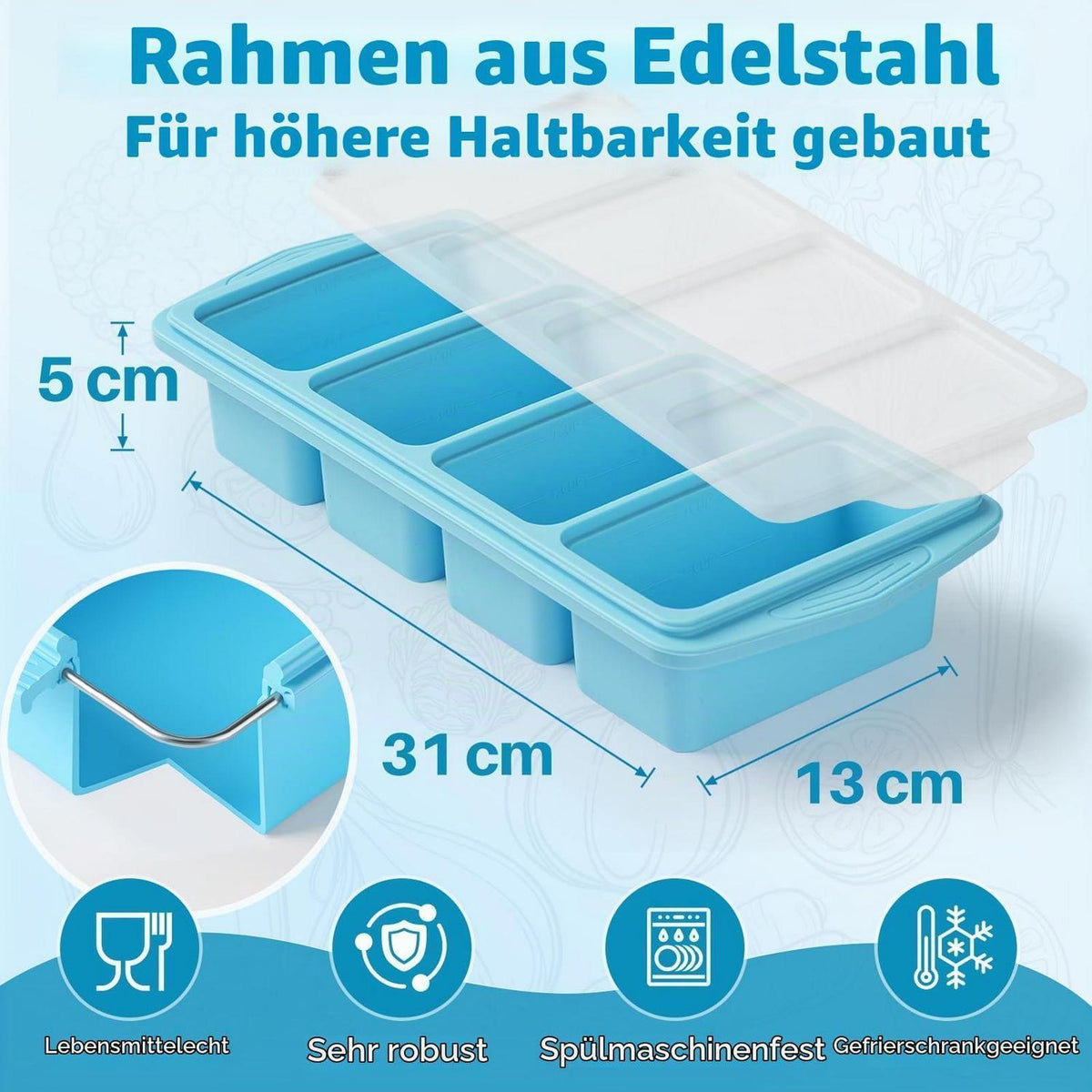 Silikon Gefriertablett 500ml mit Deckel - 2er Set für Meal Prep