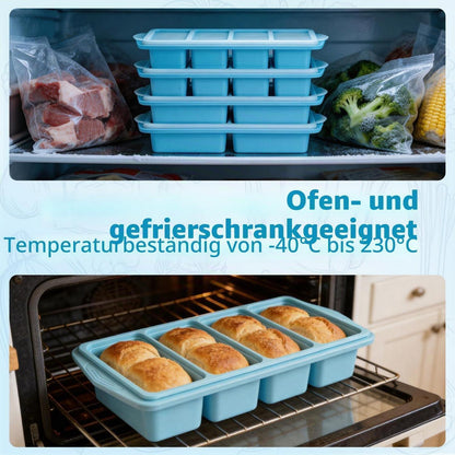 Silikon Gefriertablett 500ml mit Deckel - 2er Set für Meal Prep