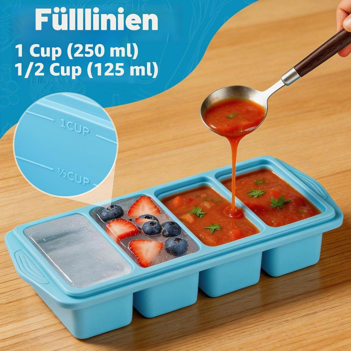 Silikon Gefriertablett 500ml mit Deckel - 2er Set für Meal Prep