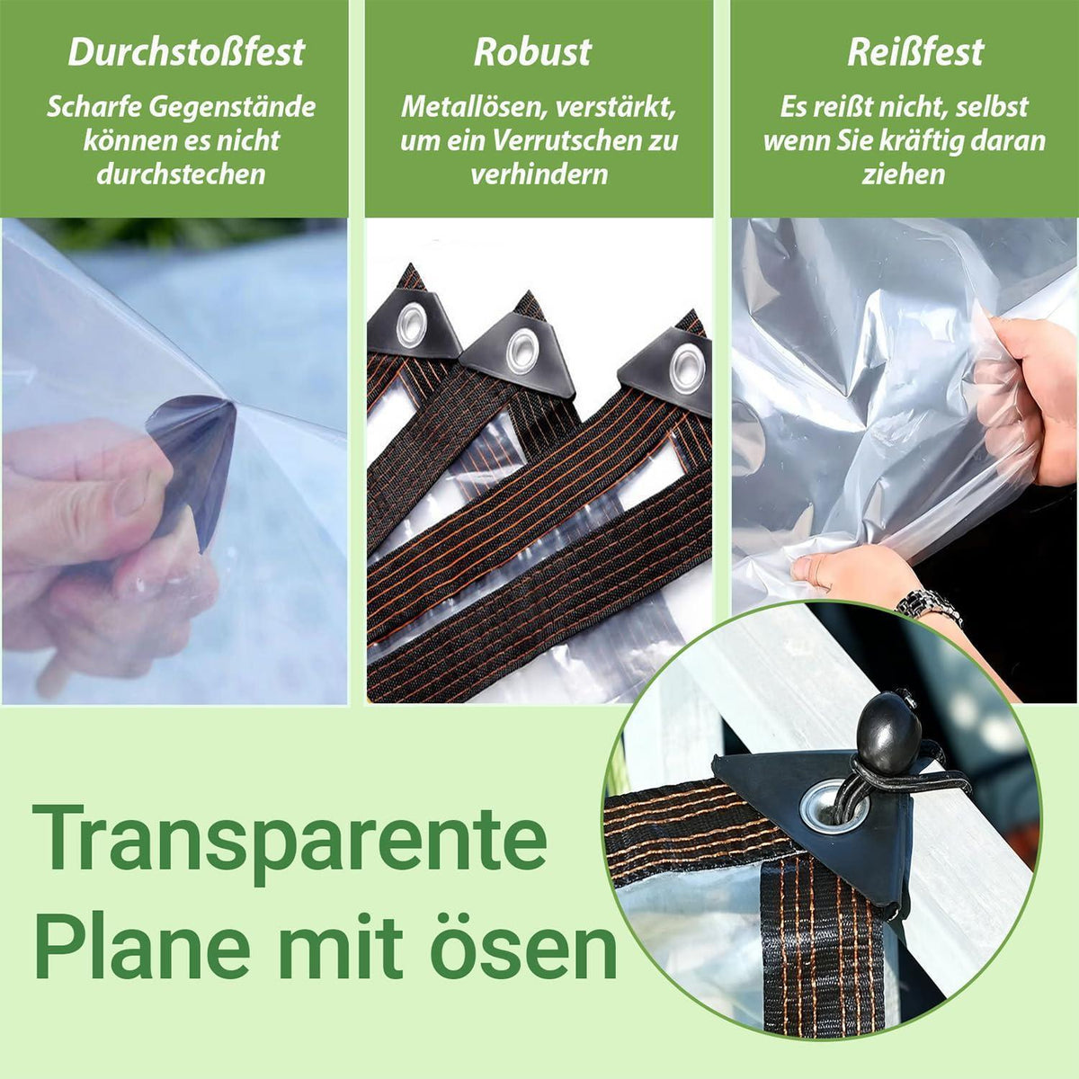 Transparente Abdeckplane mit Ösen, wasserdicht, 4x2m