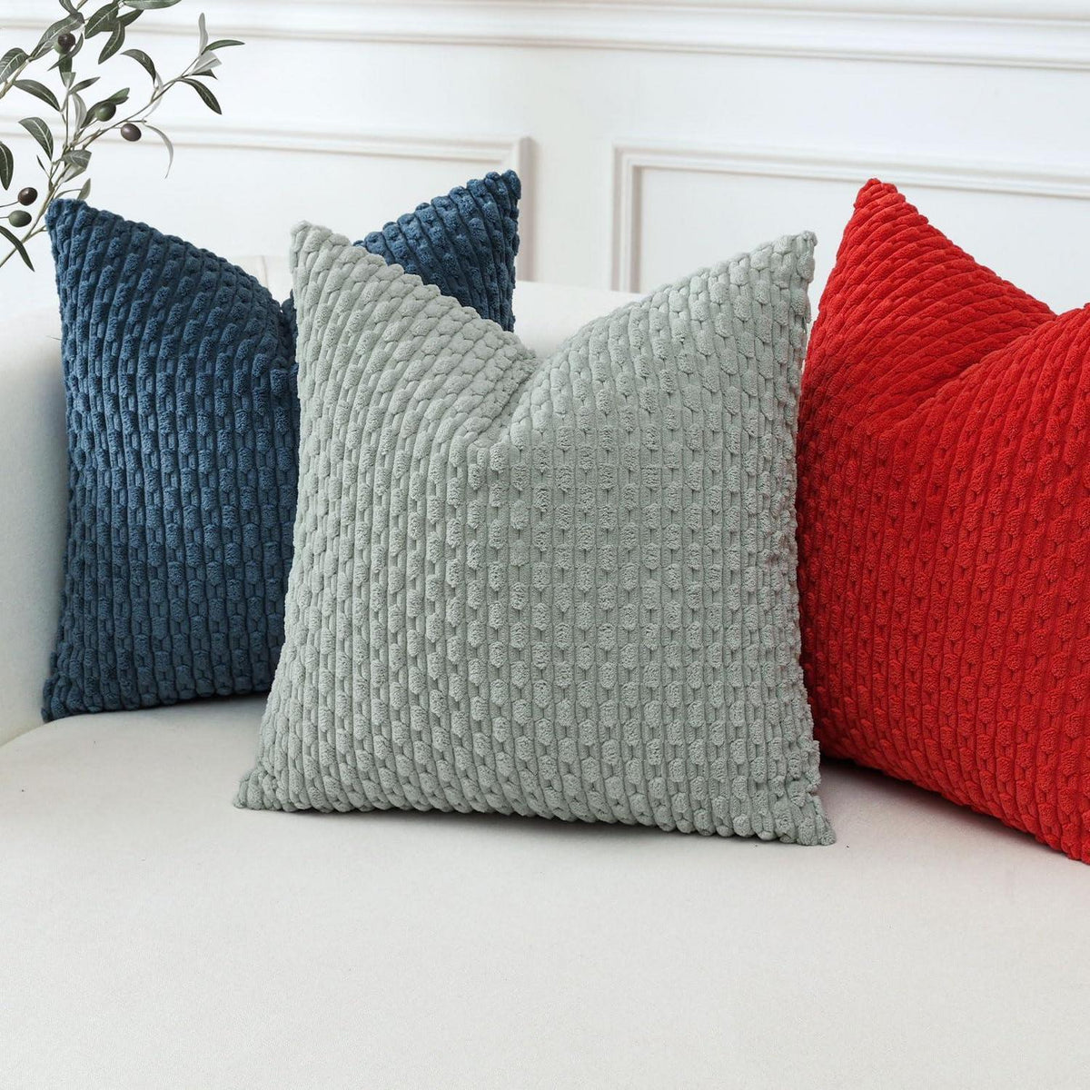 Kordsamt Kissenbezug 60x60 cm Blau – Weicher Boho Deko Bezug