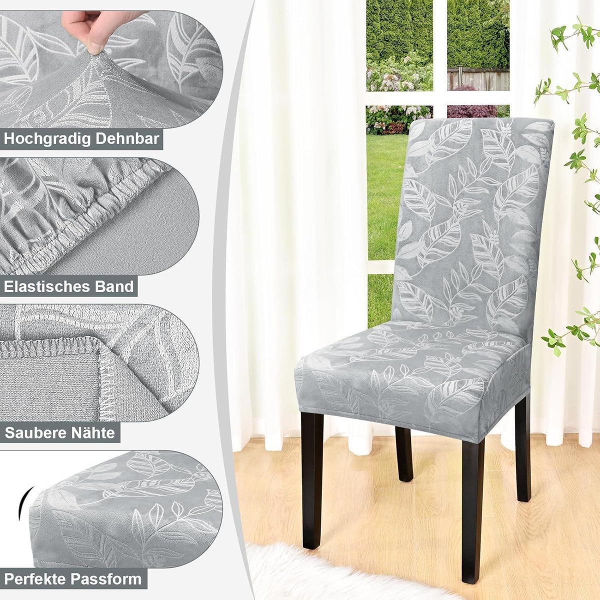 Samt Stuhlhussen 6er Set – Elastische Esszimmer Hussen Hellgrau