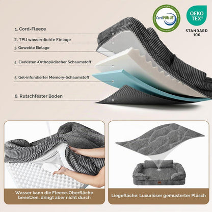 Orthopädisches Hundebett Groß, Grau – Bequemes Sofa für Hunde