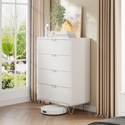 Kommode 4 Schubladen Weiß Elfenbein | Schlafzimmer Möbel mit Kippschutz