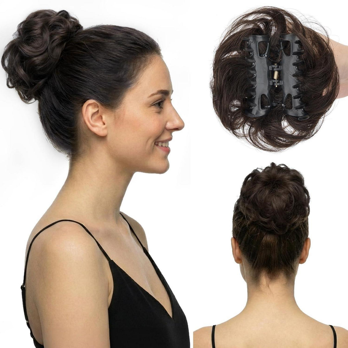 Echthaar Messy Bun mit Klammer - Dunkelbraun