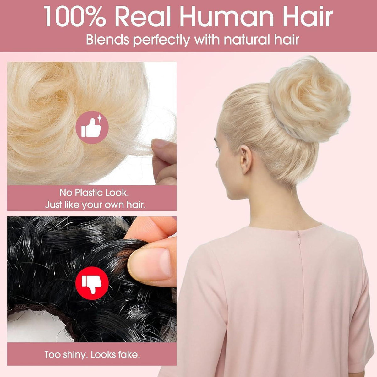 Echthaar Messy Bun mit Klammer - Platinblond