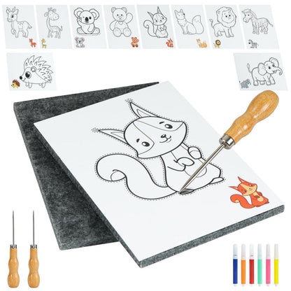 Prickelnadel Set Kinder Tierthema – Bastelset mit Vorlagen & Zubehör