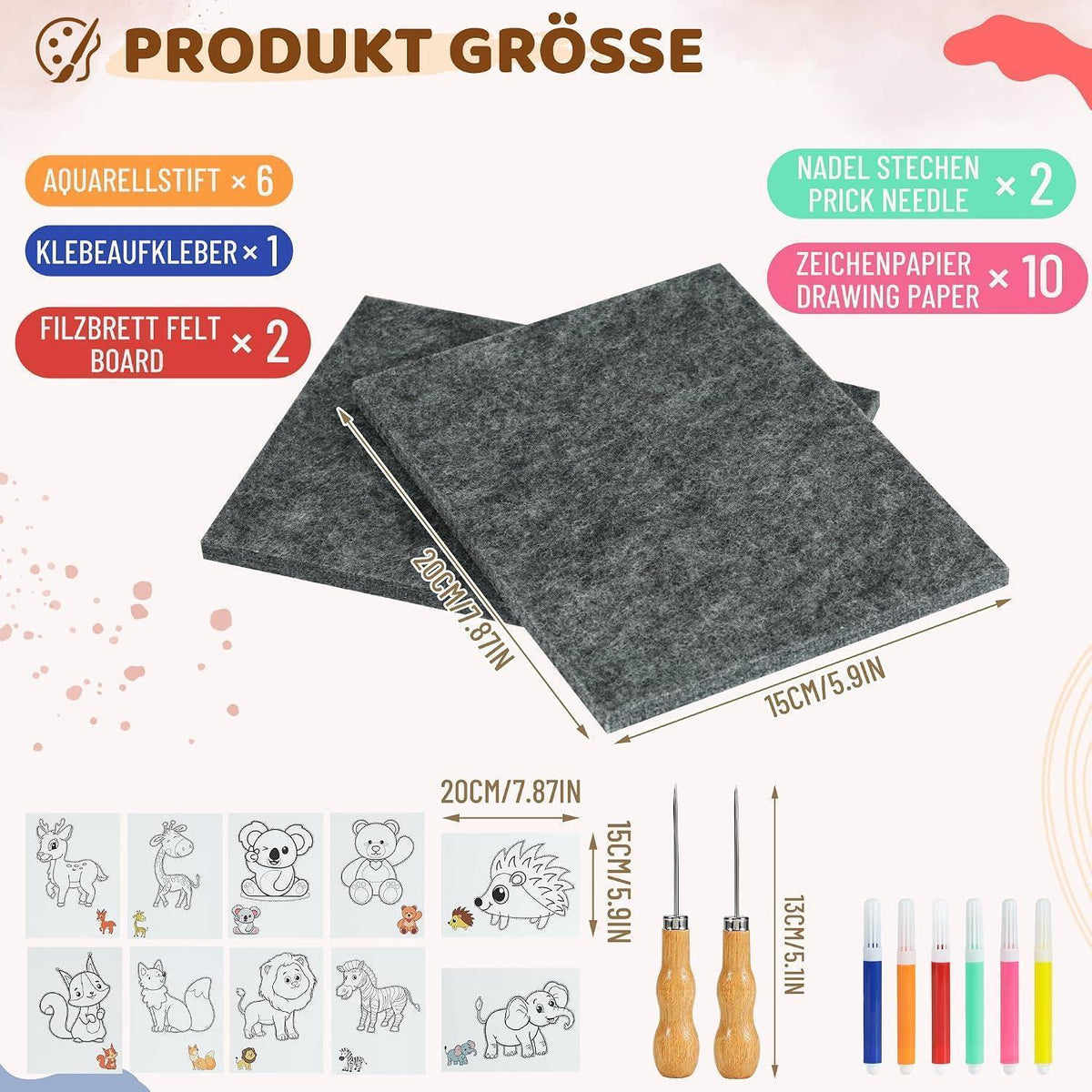 Prickelnadel Set Kinder Tierthema – Bastelset mit Vorlagen & Zubehör