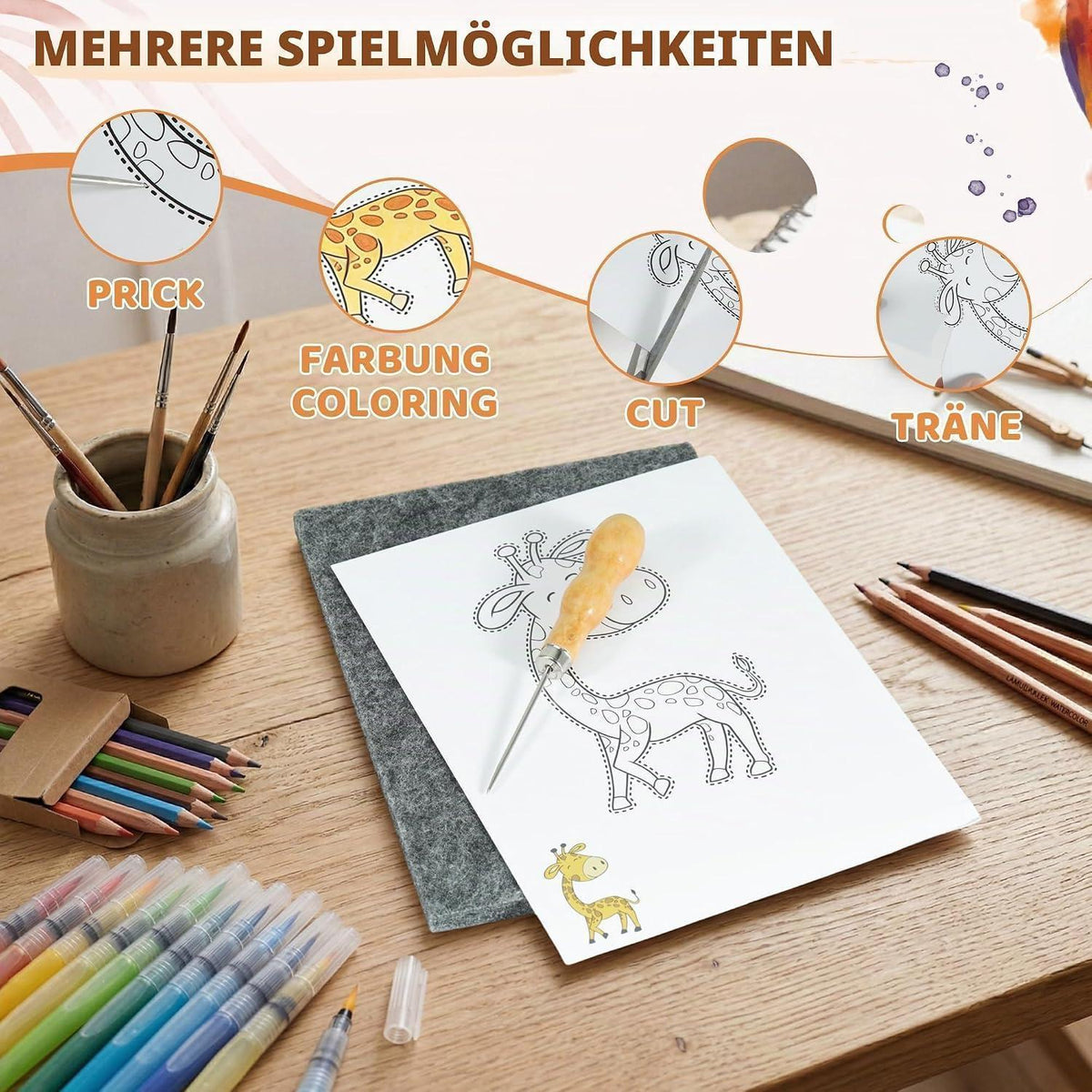 Prickelnadel Set Kinder Tierthema – Bastelset mit Vorlagen & Zubehör