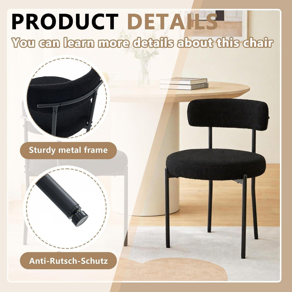 Mid-Century Esszimmerstühle im 4er Set mit Teddy Fleece