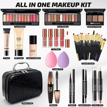Komplettes Schminkset Damen mit Reisetasche & Lidschatten