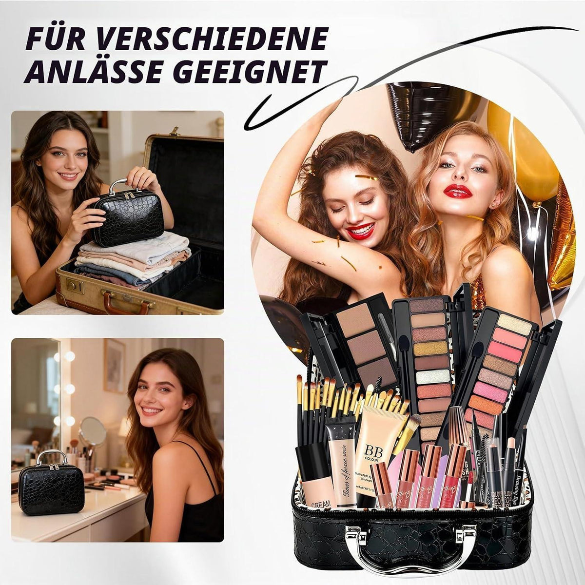 Komplettes Schminkset Damen mit Reisetasche & Lidschatten