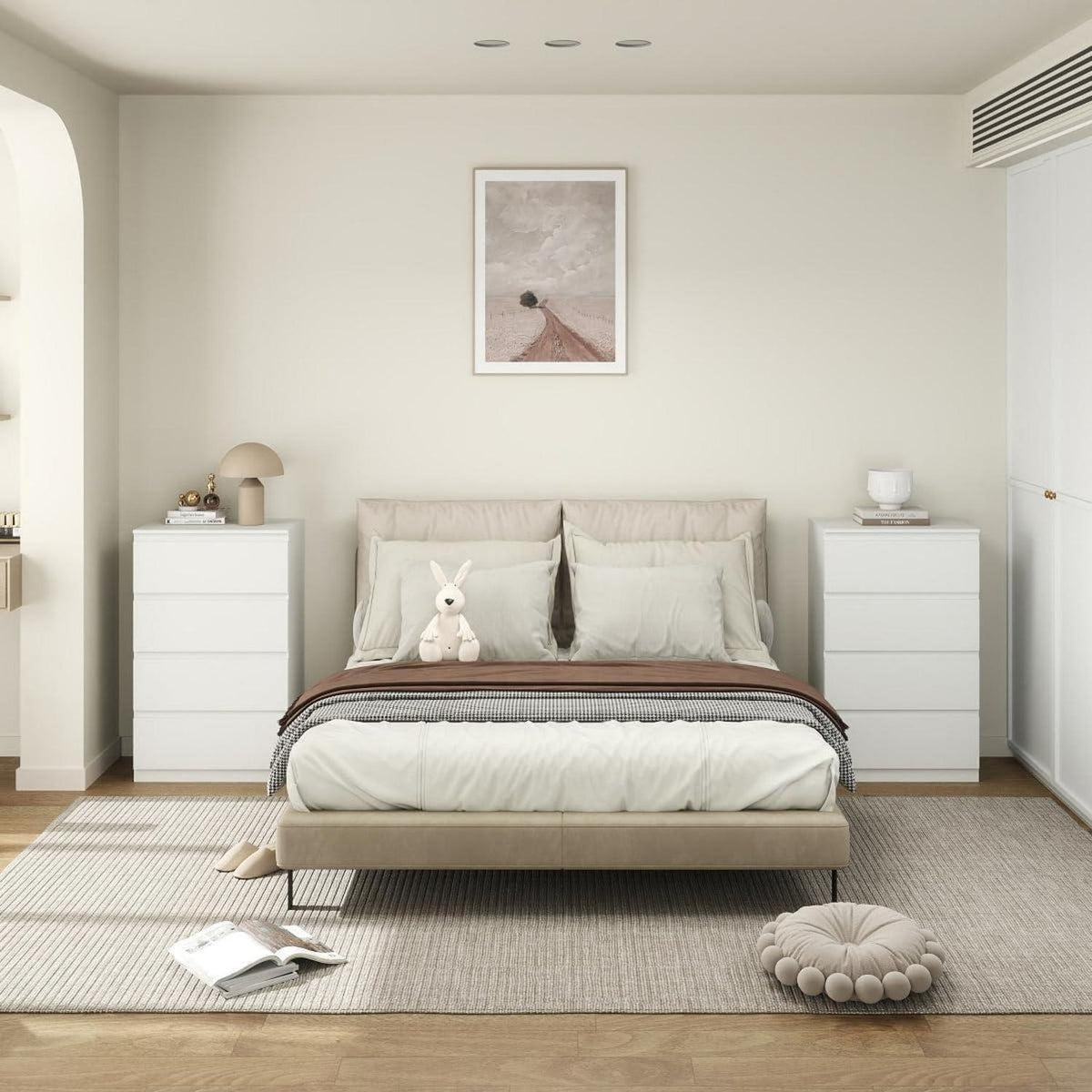 2x Kommode Weiß mit 4 Schubladen | Modernes Sideboard Set