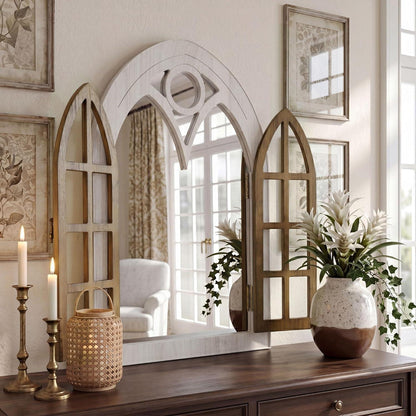 Bogenfenster Spiegel mit Holzrahmen – Vintage Wanddeko