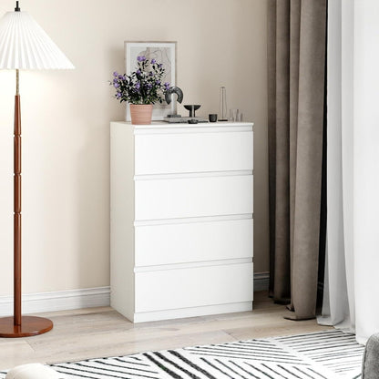 Kommode mit 4 Schubladen, Weiß – Schmaler Nachttisch/Sideboard